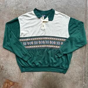 Blair made in USA Vintage Long Sleeve Green Multicolored Polo Shirt